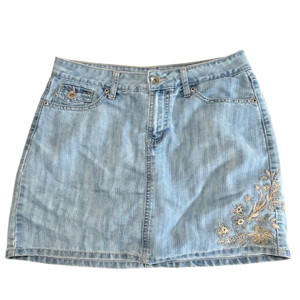 Faded Glory Denim Skort VTG 90s Y2K Embroidered 4 Skirted alt grunge retro biker